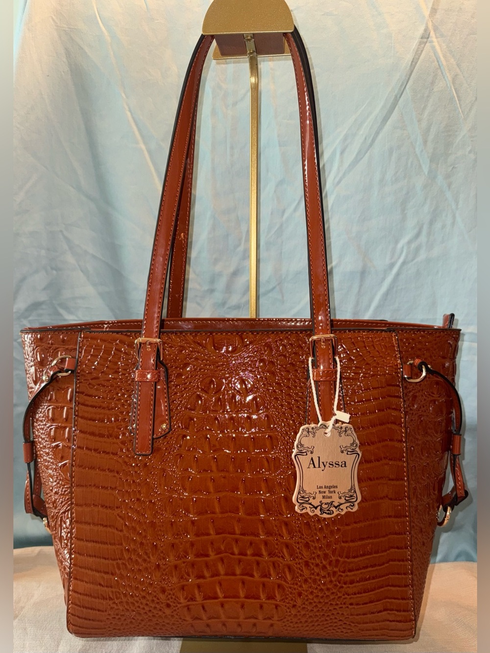Alyssa Croc Embossed Tote Bag Brown NWT TAS1669